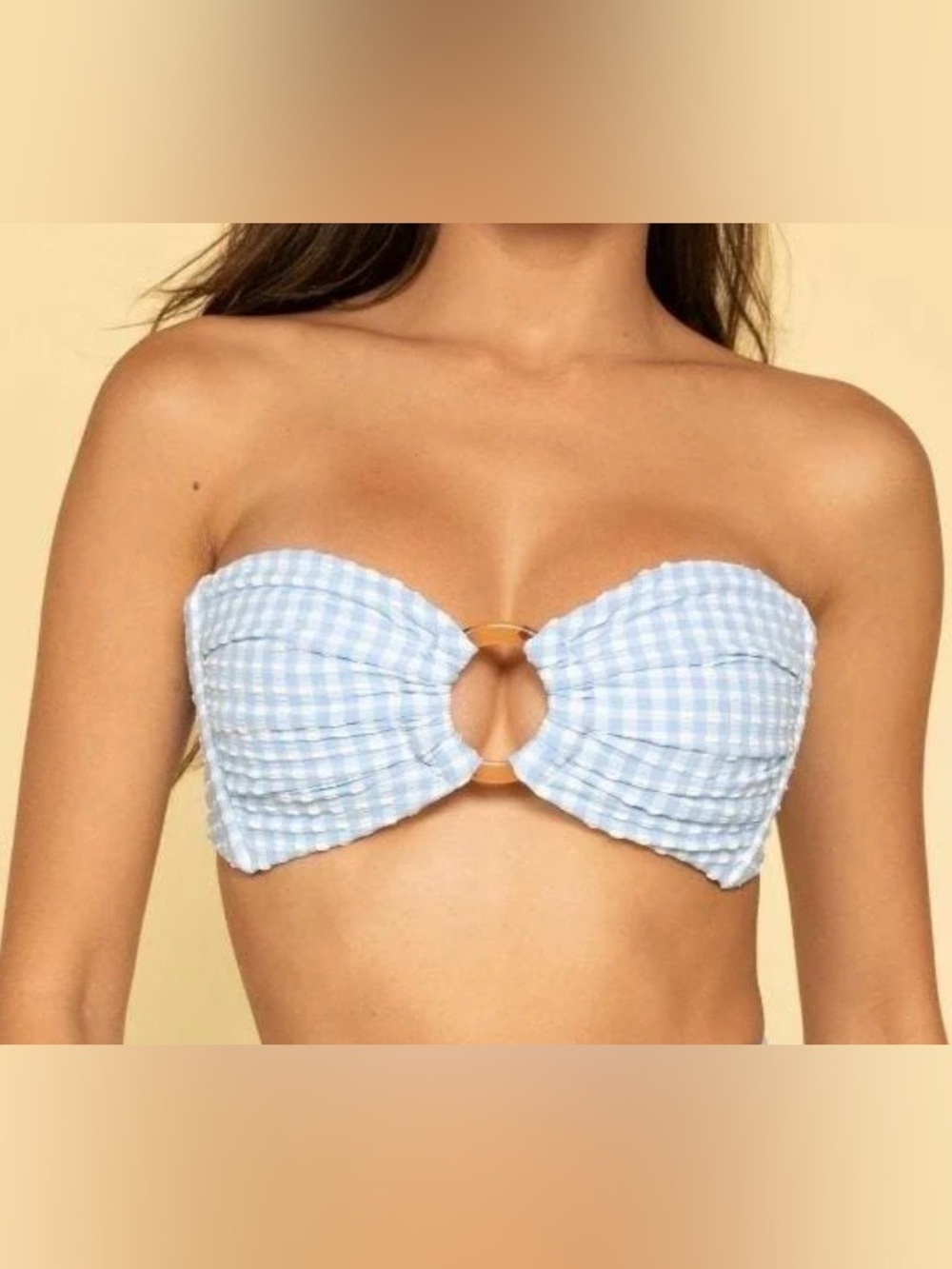 Montce Peri Micro Gingham Tori Ties Bandeau Bikini Top Size Medium